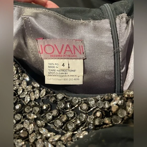 Jovani Gray Short Formal Dress With Jewels Around Waist & Neck, Size 4 NWT